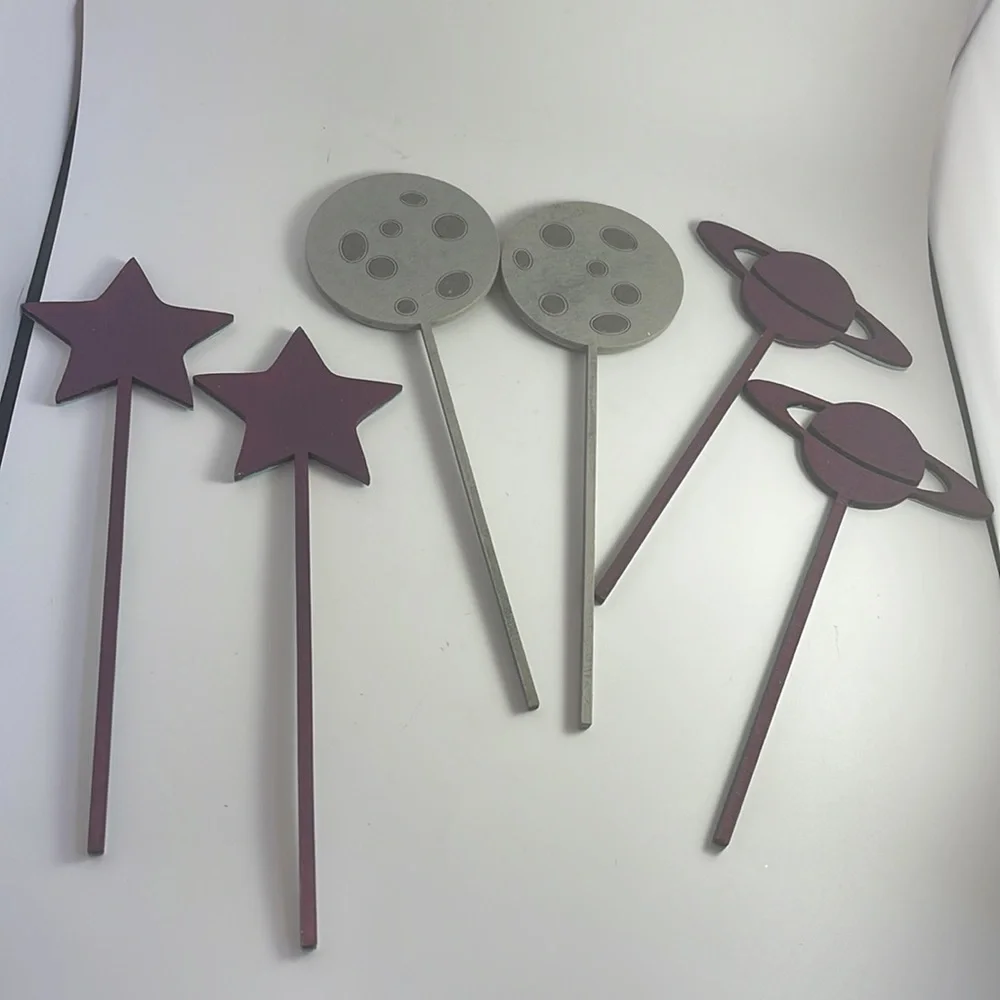Outer Space Cake Toppers Wood NEW Set of 6